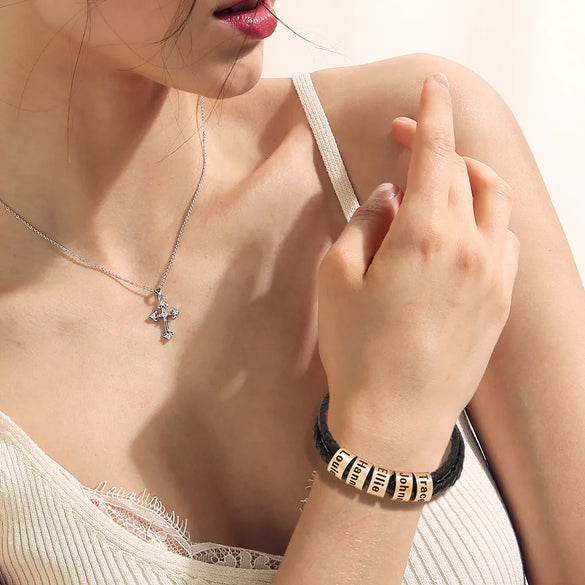 Retro Classic Style Customization Laser Engraving Pu Leather Titanium Steel Polishing Unisex Bracelets Men Cord & Leather Bracelets