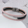 Retro Classic Style Customization Laser Engraving Pu Leather Titanium Steel Woven Chain Bangles Wholesale