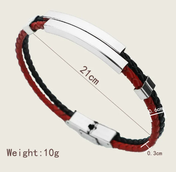 Retro Classic Style Geometric Customization Laser Engraving Pu Leather Titanium Steel Polishing Men'S Bracelets Men Cord & Leather Bracelets