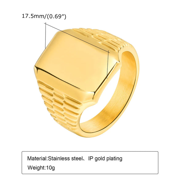 Retro Classic Style Geometric Customization Laser Engraving Titanium Steel Plating Men'S Rings Men Signet Rings