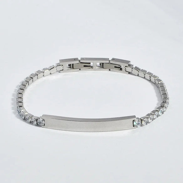 Retro Classic Style Geometric Customization Laser Engraving Titanium Steel Zircon Men'S Bracelets Men Chain Bracelets