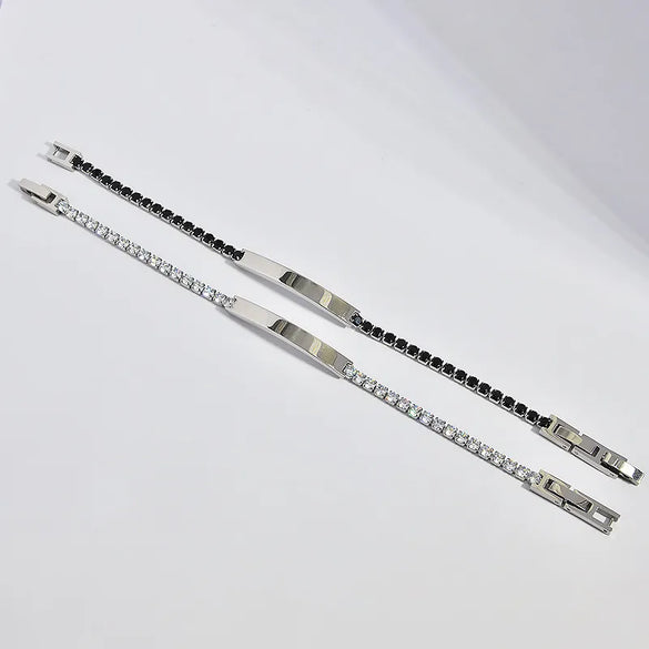 Retro Classic Style Geometric Customization Laser Engraving Titanium Steel Zircon Men'S Bracelets Men Chain Bracelets