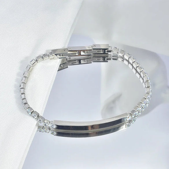 Retro Classic Style Geometric Customization Laser Engraving Titanium Steel Zircon Men'S Bracelets Men Chain Bracelets
