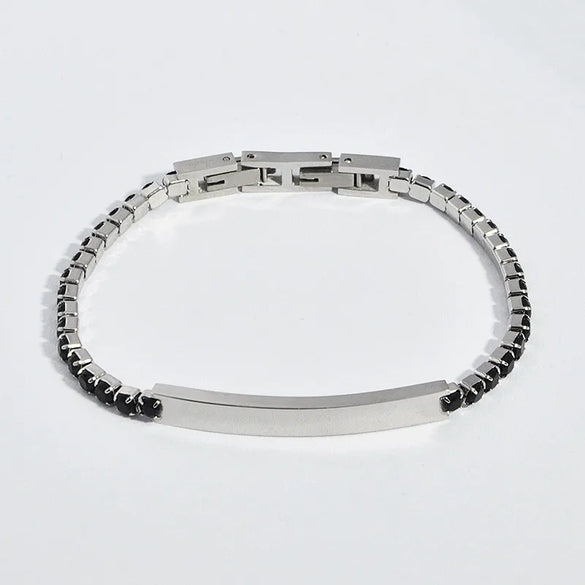Retro Classic Style Geometric Customization Laser Engraving Titanium Steel Zircon Men'S Bracelets Men Chain Bracelets