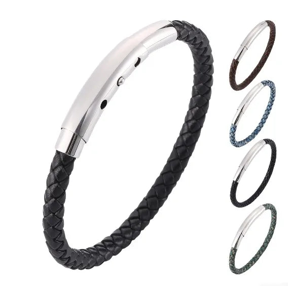 Retro Classic Style Geometric Pu Leather Titanium Steel Plating Unisex Bracelets Men Cord & Leather Bracelets