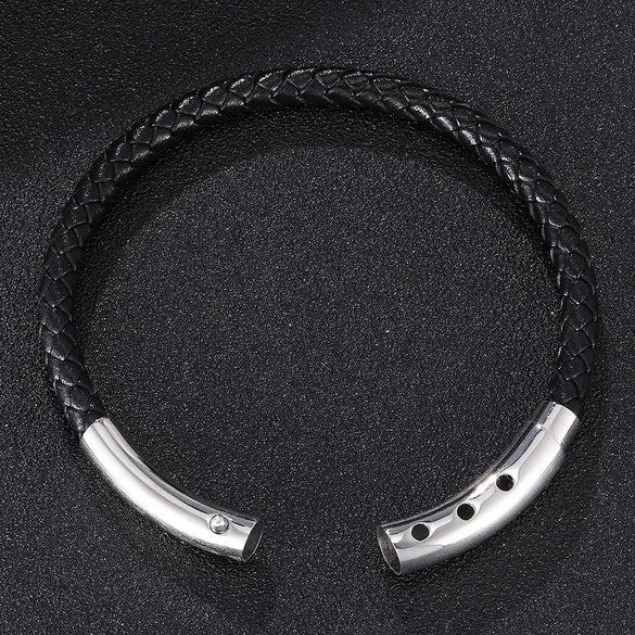 Retro Classic Style Geometric Pu Leather Titanium Steel Plating Unisex Bracelets Men Cord & Leather Bracelets