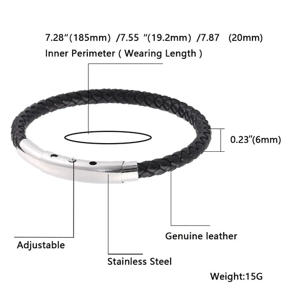 Retro Classic Style Geometric Pu Leather Titanium Steel Plating Unisex Bracelets Men Cord & Leather Bracelets