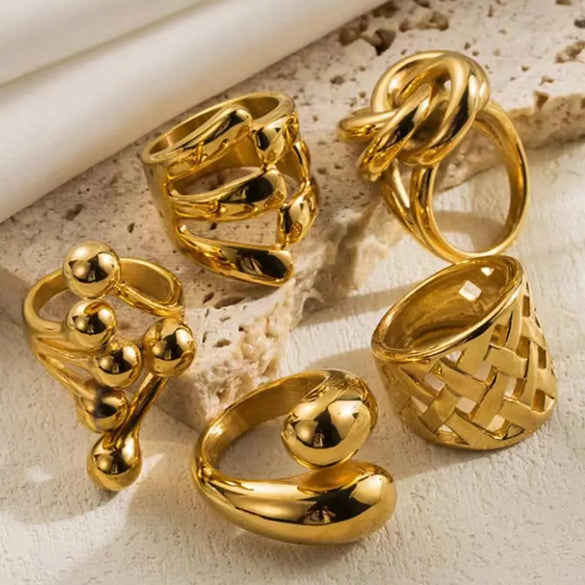 Retro Classic Style Geometric Water Droplets Stainless Steel Plating Open Rings