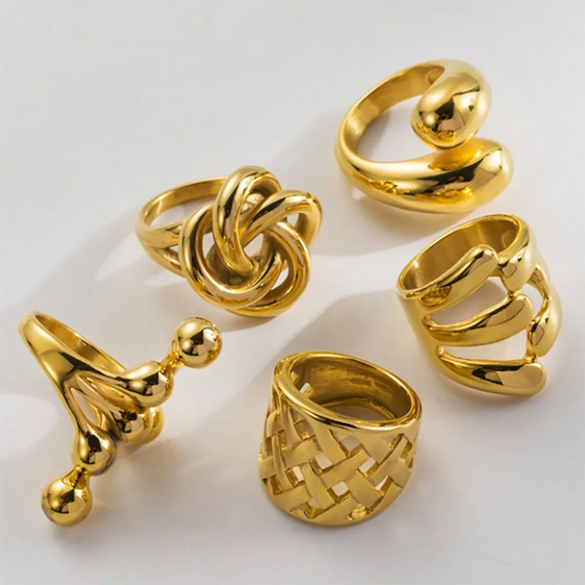 Retro Classic Style Geometric Water Droplets Stainless Steel Plating Open Rings