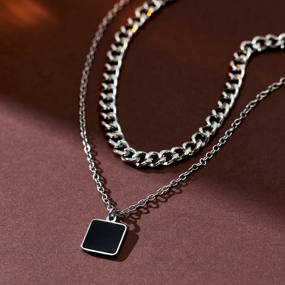 Retro Classic Style Square Alloy Resin Enamel Women'S Double Layer Necklaces