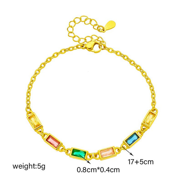 Retro Color Long Diamond Chain Geometric Titanium Steel Bracelet With Electroplating For Women