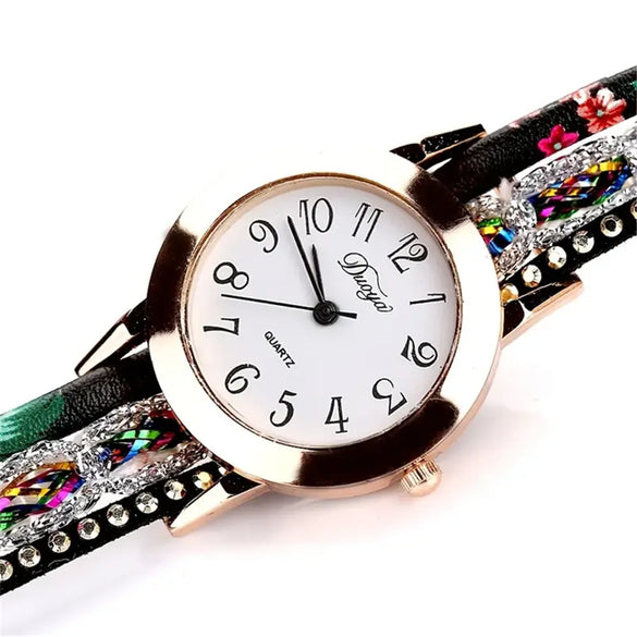 Retro Colorful Single Folding Buckle Quartz Women'S Watches