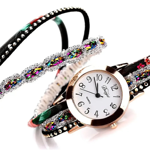 Retro Colorful Single Folding Buckle Quartz Women'S Watches