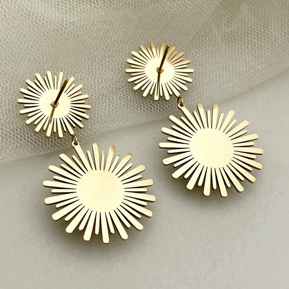 Retro Cool Style Stainless Steel Electroplated Women's Sun Earrings