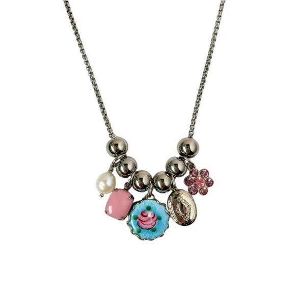 Retro Copper Bead Pendant Pearl Love Flower Necklace Electroplated