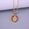 Retro Copper Oval Pendant Necklace With Mixed Gemstone Setting And Electroplated Water Wave Chain Geometric Style Accessory