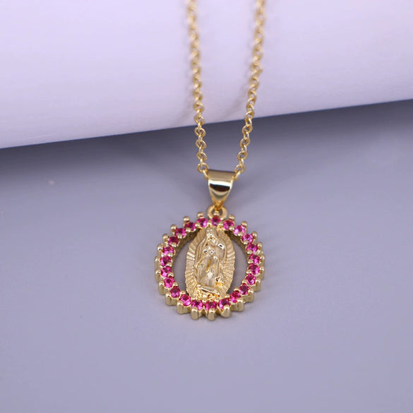 Retro Copper Oval Pendant Necklace With Mixed Gemstone Setting And Electroplated Water Wave Chain Geometric Style Accessory
