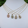 Retro Copper Oval Pendant Necklace With Mixed Gemstone Setting And Electroplated Water Wave Chain Geometric Style Accessory