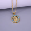 Retro Copper Oval Pendant Necklace With Mixed Gemstone Setting And Electroplated Water Wave Chain Geometric Style Accessory