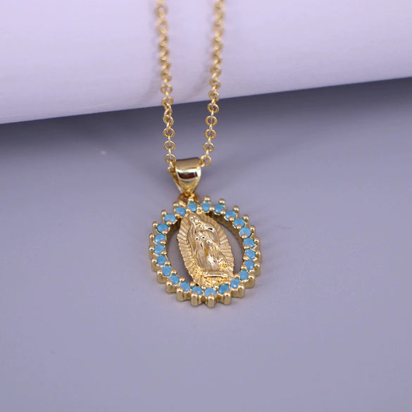 Retro Copper Oval Pendant Necklace With Mixed Gemstone Setting And Electroplated Water Wave Chain Geometric Style Accessory