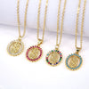 Retro Copper Oval Pendant Necklace With Mixed Gemstone Setting And Electroplated Water Wave Chain Geometric Style Accessory