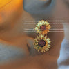 Retro Copper Sunflower Earrings For Women Three Dimensional Floral Design With Electroplated Elegant Light Luxury Texture