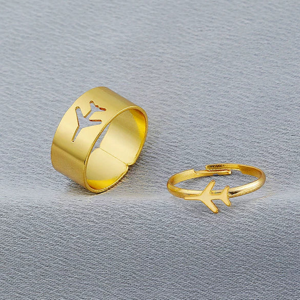 Retro Couple's Ring In Same Style Hollow Airplane Love Ring Opening Adjustable Alloy Jewelry With Geometric Pattern Electroplated For Women