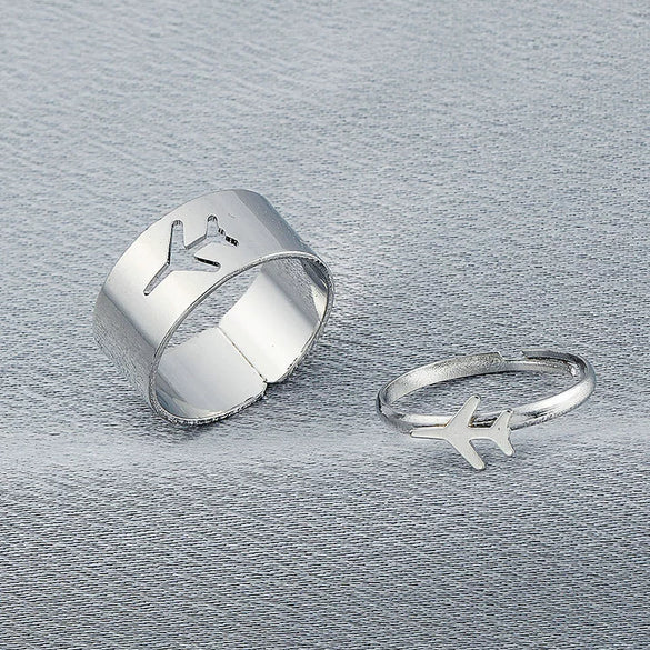 Retro Couple's Ring In Same Style Hollow Airplane Love Ring Opening Adjustable Alloy Jewelry With Geometric Pattern Electroplated For Women
