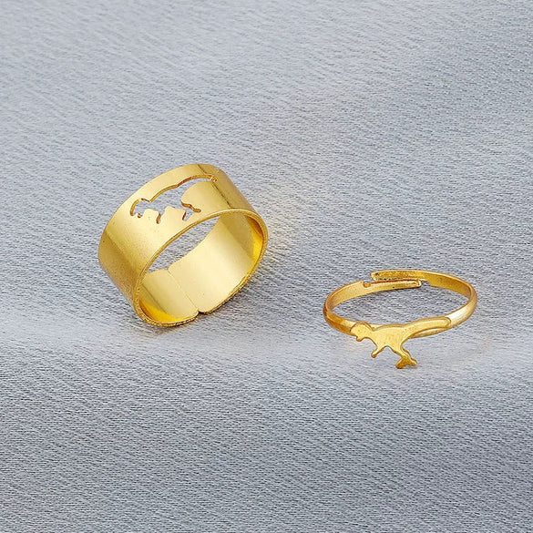 Retro Couple's Ring In Same Style Hollow Airplane Love Ring Opening Adjustable Alloy Jewelry With Geometric Pattern Electroplated For Women