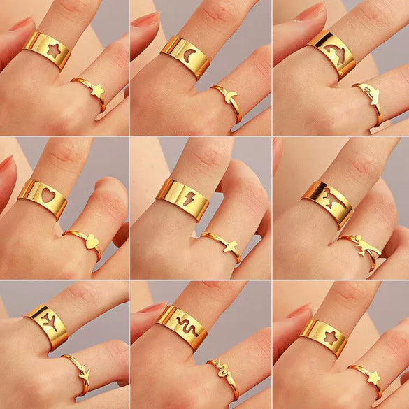 Retro Couple's Ring In Same Style Hollow Airplane Love Ring Opening Adjustable Alloy Jewelry With Geometric Pattern Electroplated For Women
