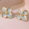 Retro Court Flower Drop Glaze Four Petal Flower Titanium Steel Earrings For Women With Leaf Pattern And Electroplating