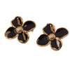 Retro Court Flower Drop Glaze Four Petal Flower Titanium Steel Earrings For Women With Leaf Pattern And Electroplating