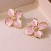 Retro Court Flower Drop Glaze Four Petal Flower Titanium Steel Earrings For Women With Leaf Pattern And Electroplating