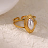 Retro Court Style Imitation Pearl Stainless Steel Love Ring Jewelry With Electroplating