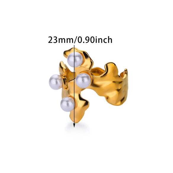 Retro Court Style Imitation Pearl Stainless Steel Love Ring Jewelry With Electroplating
