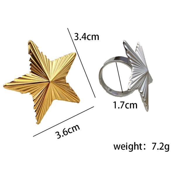 Retro Creative Fivepointed Star And Heart Shape Titanium Steel Goldplated Ring Natural And Geometric Style