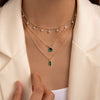 Retro Creative Multi Layer O Chain Necklace With Imitation Grandmother Blue And Green Pearls Micropaved For Women Made Of Alloy