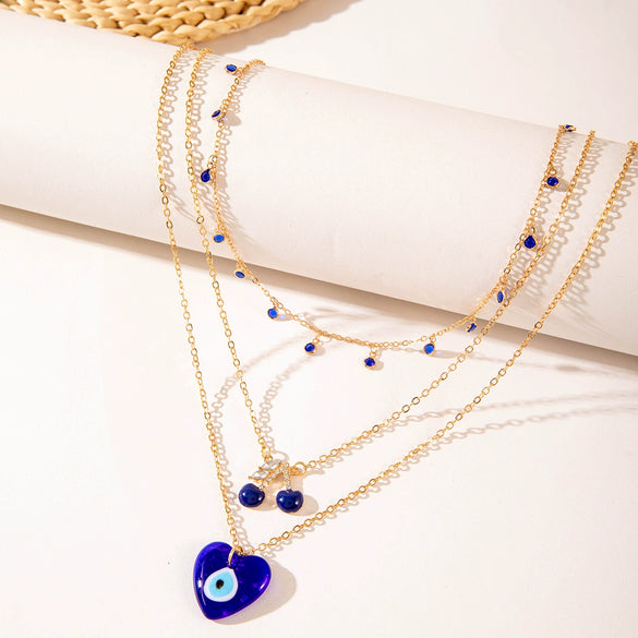 Retro Creative Multi Layer O Chain Necklace With Imitation Grandmother Blue And Green Pearls Micropaved For Women Made Of Alloy