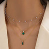 Retro Creative Multi Layer O Chain Necklace With Imitation Grandmother Blue And Green Pearls Micropaved For Women Made Of Alloy