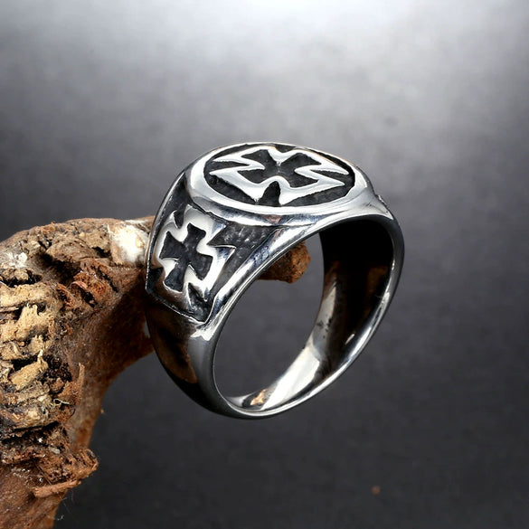 Retro Cross Geometric Stainless Steel Ring For Unisex With Oiling Treatment