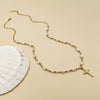 Retro Cross Pendant Pearl Necklace Stainless Steel 14K Gold Plated Jewelry