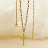 Retro Cross Pendant Pearl Necklace Stainless Steel 14K Gold Plated Jewelry