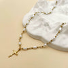 Retro Cross Pendant Pearl Necklace Stainless Steel 14K Gold Plated Jewelry
