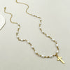 Retro Cross Pendant Pearl Necklace Stainless Steel 14K Gold Plated Jewelry