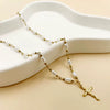 Retro Cross Pendant Pearl Necklace Stainless Steel 14K Gold Plated Jewelry