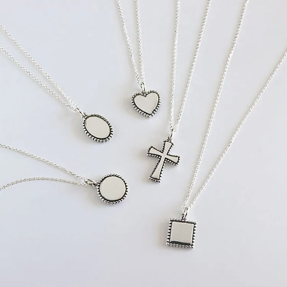 Retro Cross Round Heart Shape Sterling Silver Necklace 1 Piece