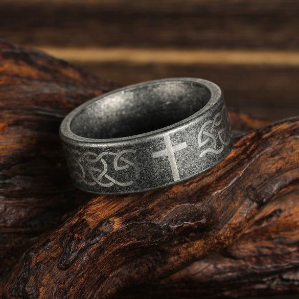 Retro Cross Titanium Steel Ring Geometric Distressed Style Unisex Jewelry