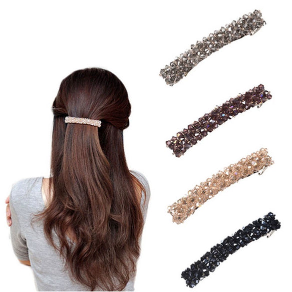 Retro Crystal Beaded Hair Clip For Women Simple All Match Side Clip Word Clip Hair Accessory