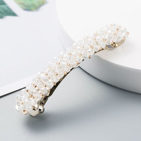Retro Crystal Beaded Hair Clip For Women Simple All Match Side Clip Word Clip Hair Accessory