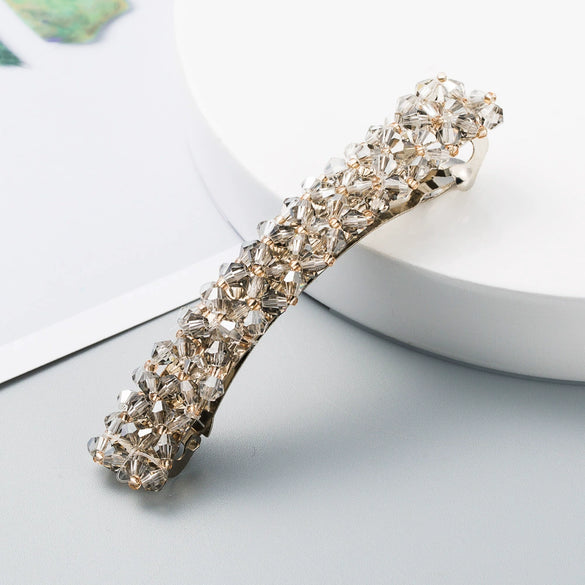 Retro Crystal Beaded Hair Clip For Women Simple All Match Side Clip Word Clip Hair Accessory